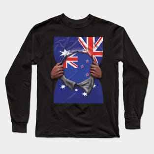 New Zealand Flag Australian Flag Ripped - Gift for New Zealander From New Zealand Long Sleeve T-Shirt